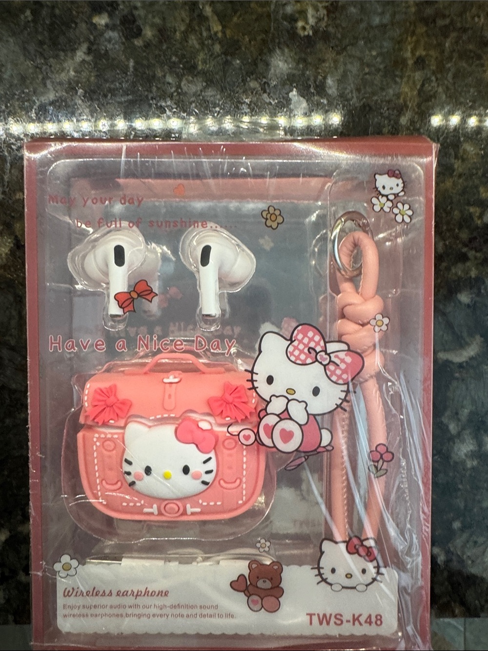Hello Kitty Pink Wireless Earbuds with Charging Case and Lanyard
